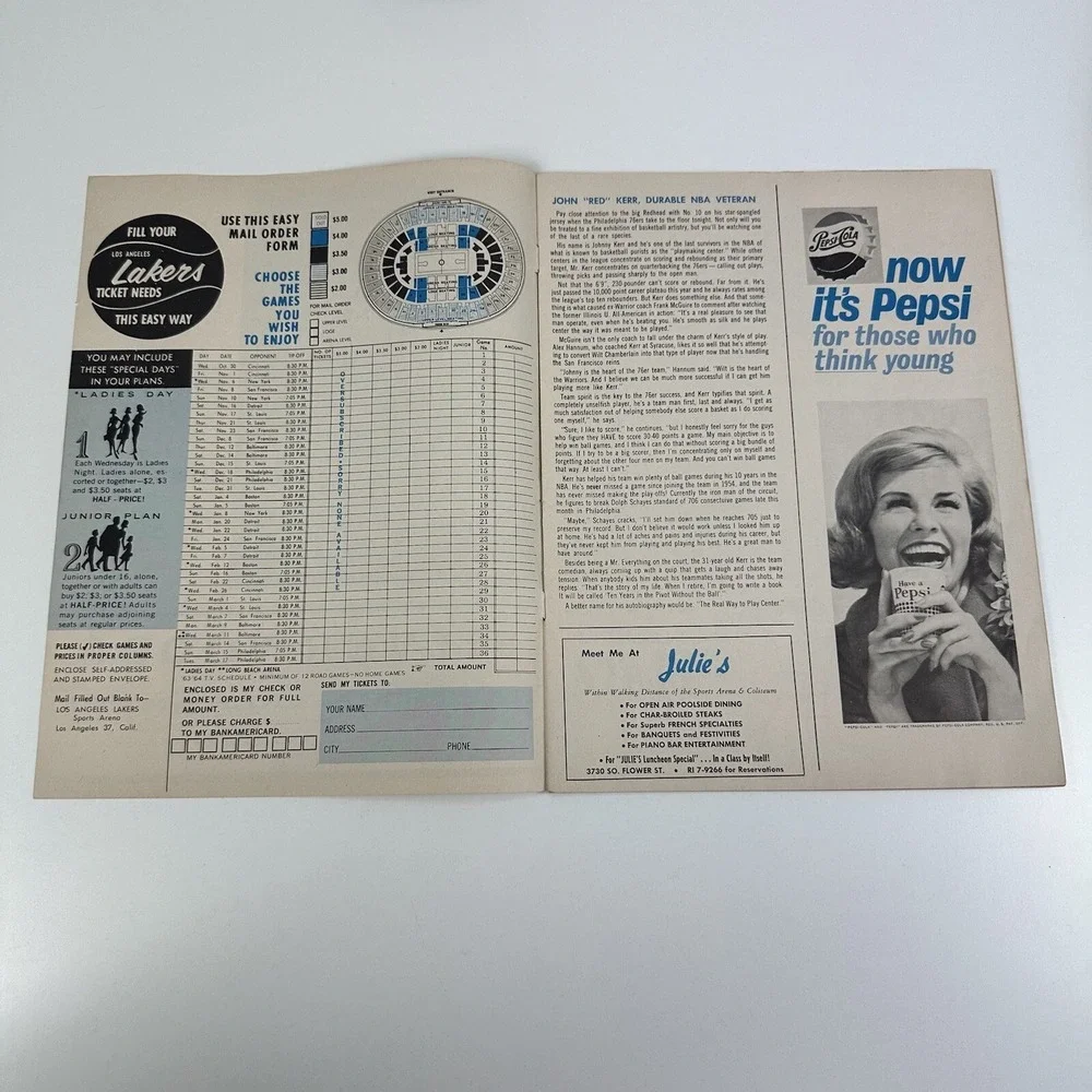 1963-64 NBA Basketball Program Philadelphia 76'ers Los Angeles Lakers Silverwood